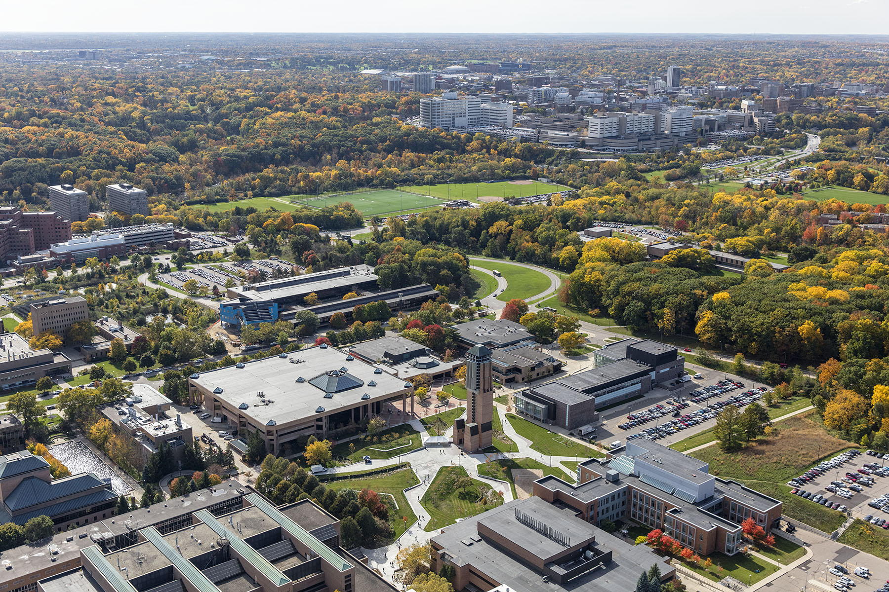 Aerial view of the University of Michigan campus