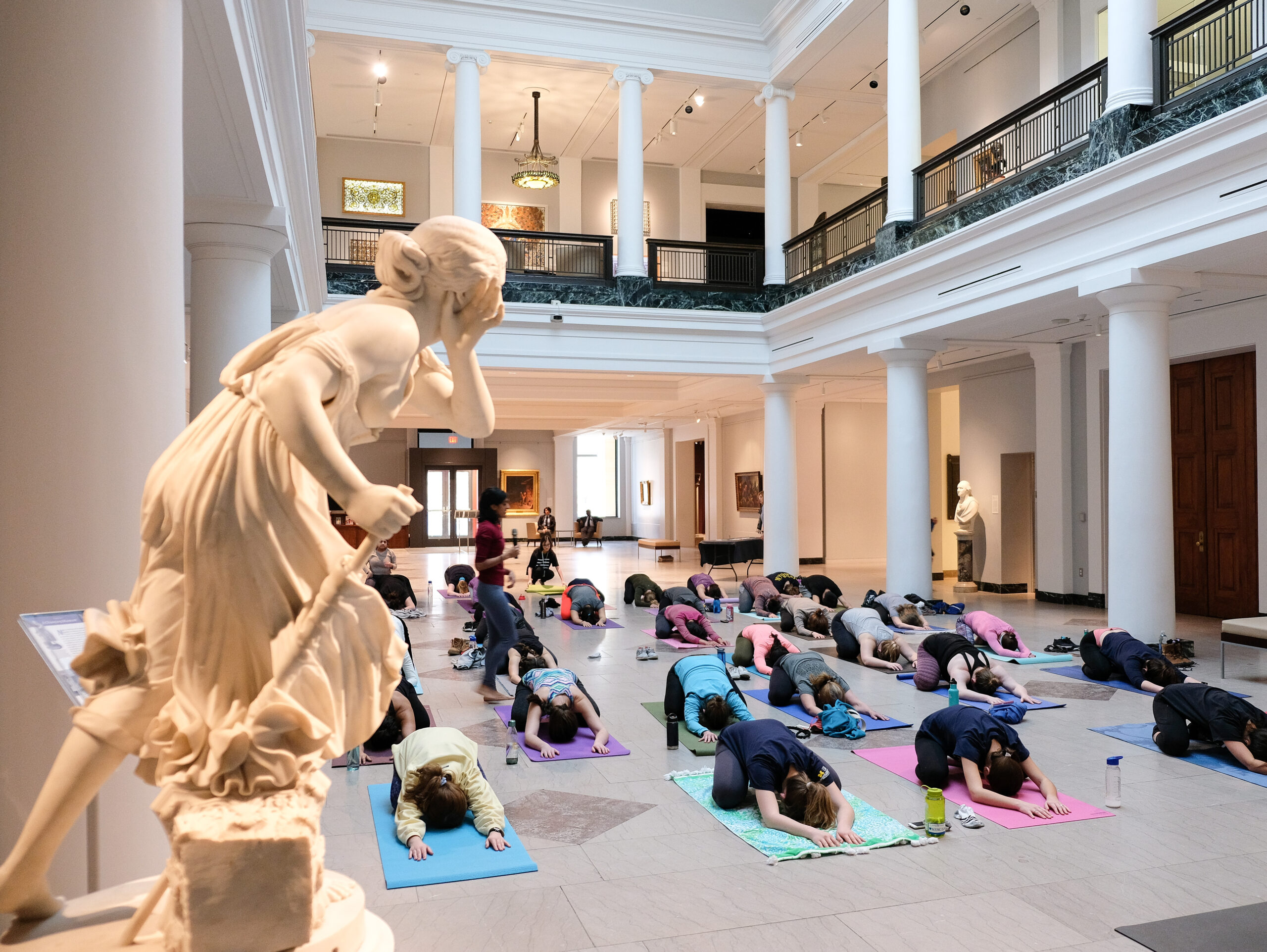 Yoga class in campus hall