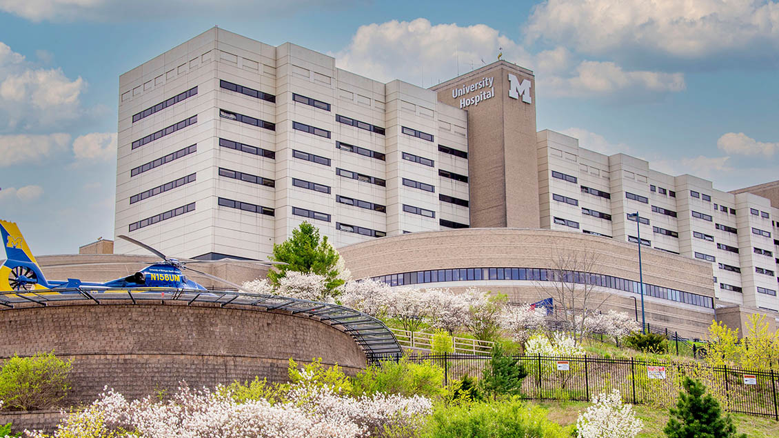 University Hospital with a Survival Flight helicopter