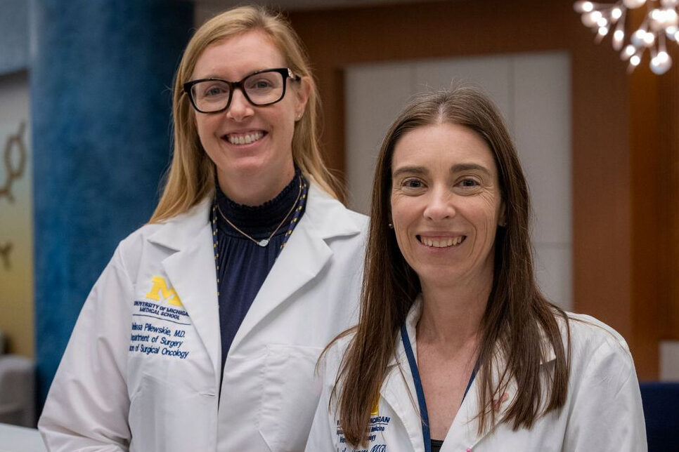 From left, Melissa Pilewskie, clinical associate professor of surgery, and Monika Burness, assistant professor of internal medicine, will co-lead the Weiser Family Center for Breast Cancer.